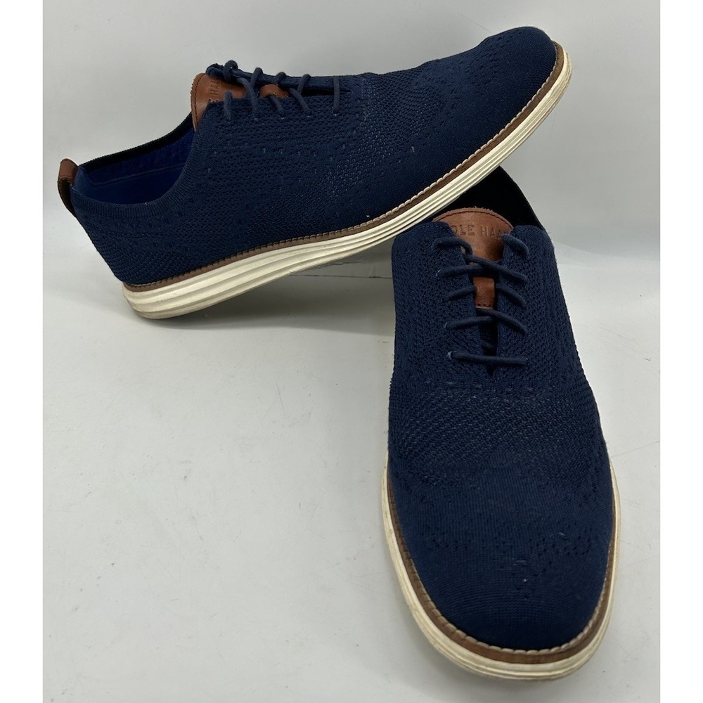 Cole Haan Original Grand Stitchlite Wingtip Oxfords Blue Knit Men's Size 12M